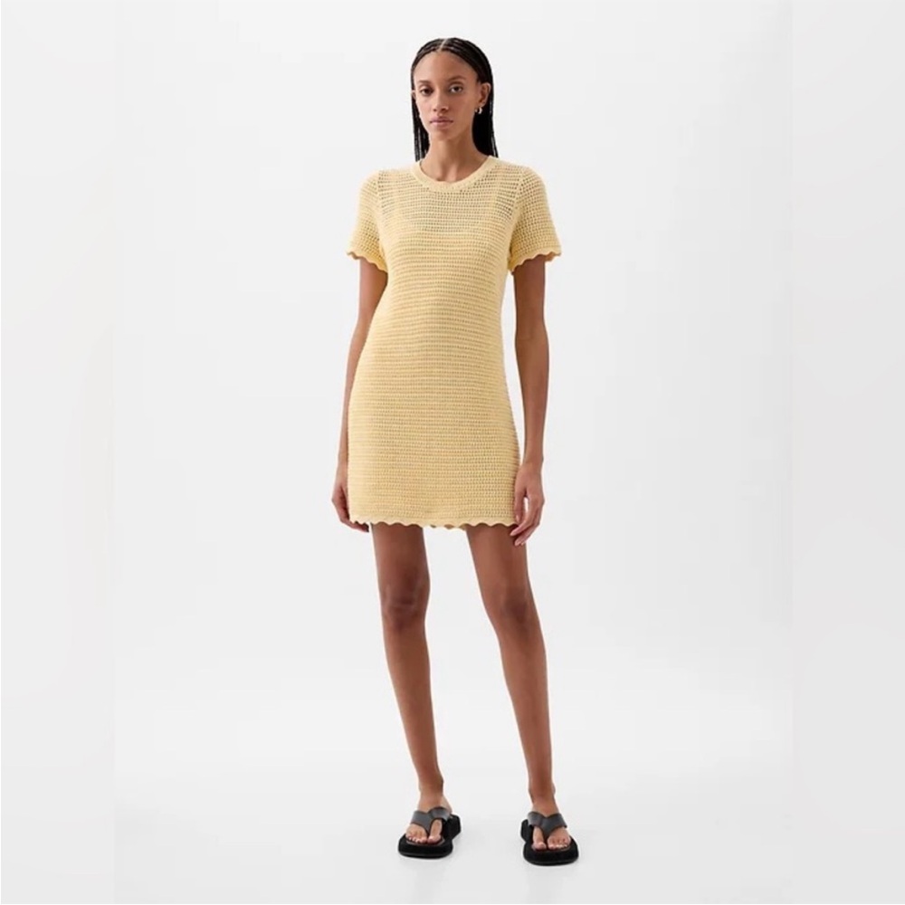 GAP Butter Yellow Crochet Short-Sleeve Mini Dress